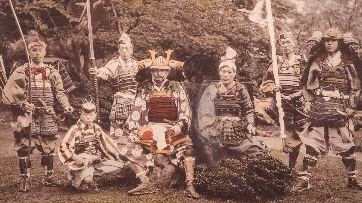 Photographie historique d'une équipe de samouraïs à Kyoto