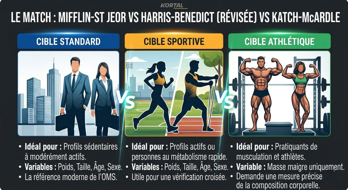 Comparatif Mifflin-St Jeor VS Harris-Benedict (version révisée) VS Katch-McArdle